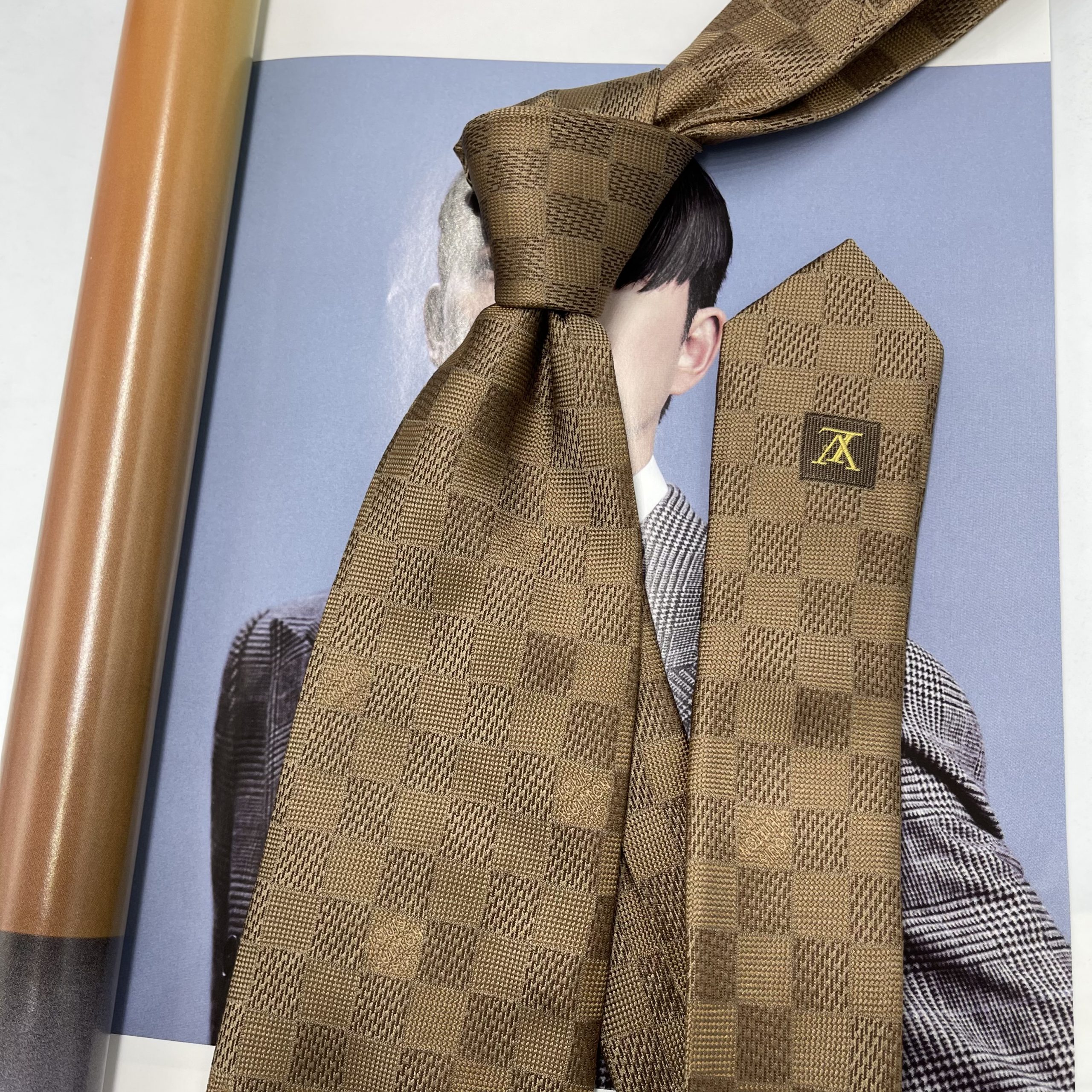 Louis Vuitton Men's Neck Tie Silver Brown Pattern Silk France